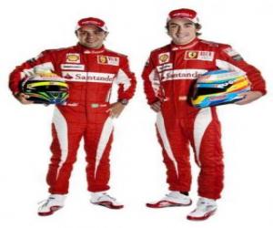 yapboz Felipe Massa ve Fernando Alonso Ferrari sürücüleri